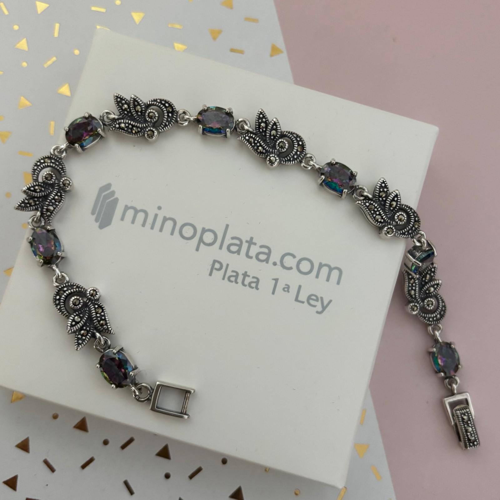Pulsera de Plata de ley vieja con piedras Marcasitas y Topacio místico 4