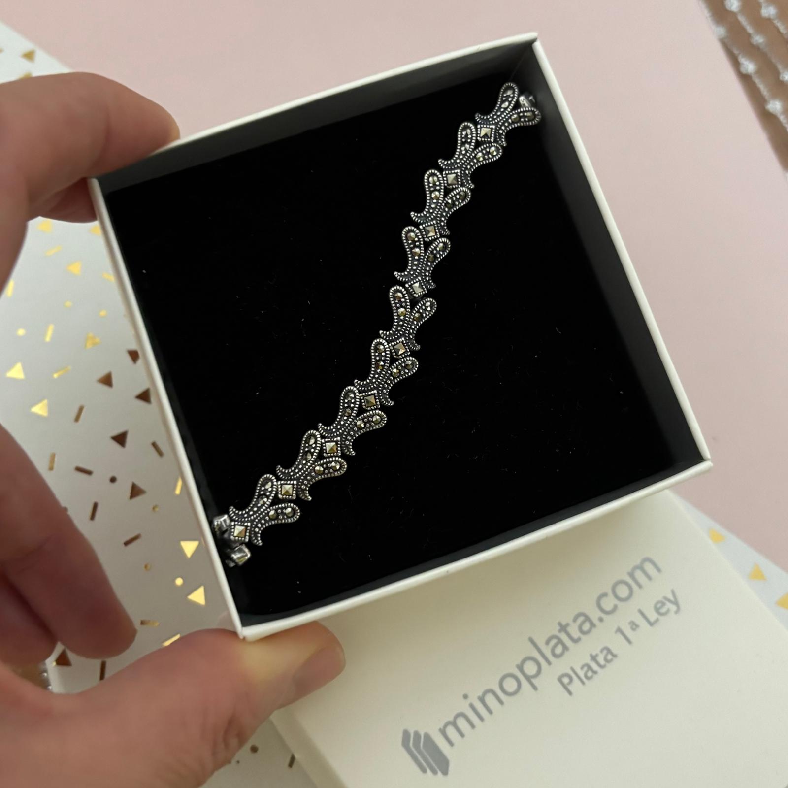 Pulsera vintage de Plata de ley envejecida con piedras Marcasitas 3