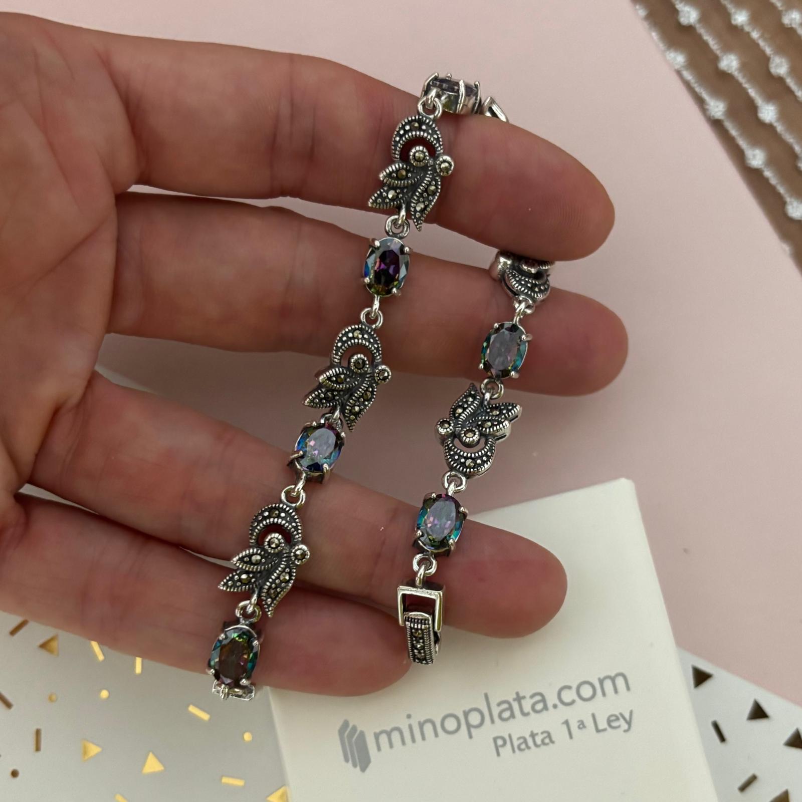 Pulsera de Plata de ley vieja con piedras Marcasitas y Topacio místico 2
