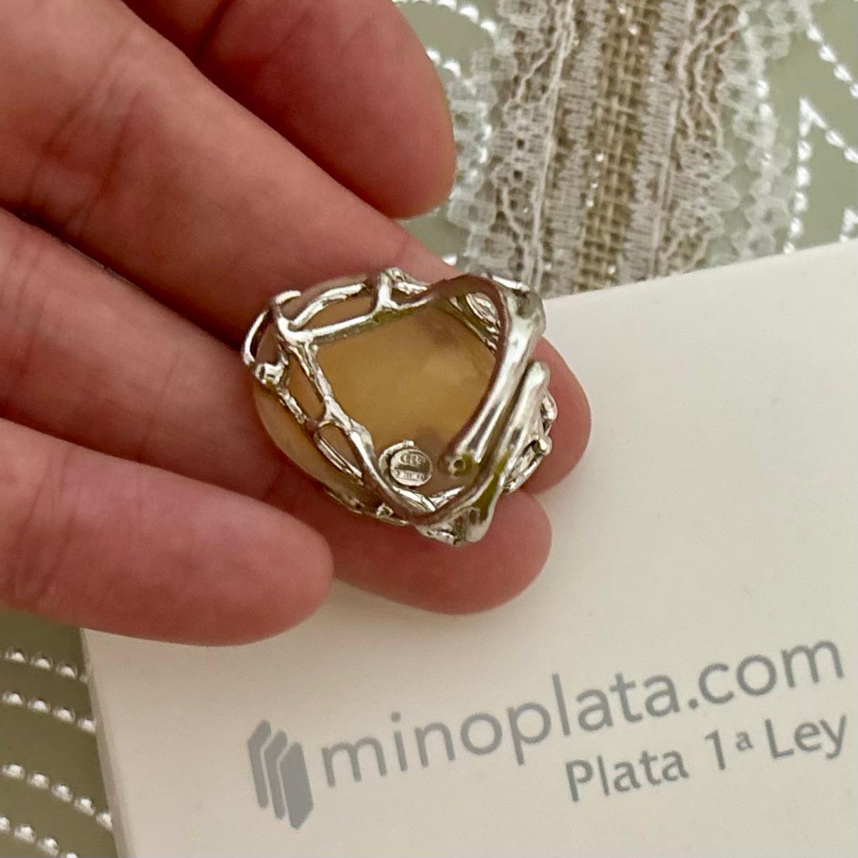 Anillo ajustable camafeo concha de Plata de ley 925_1