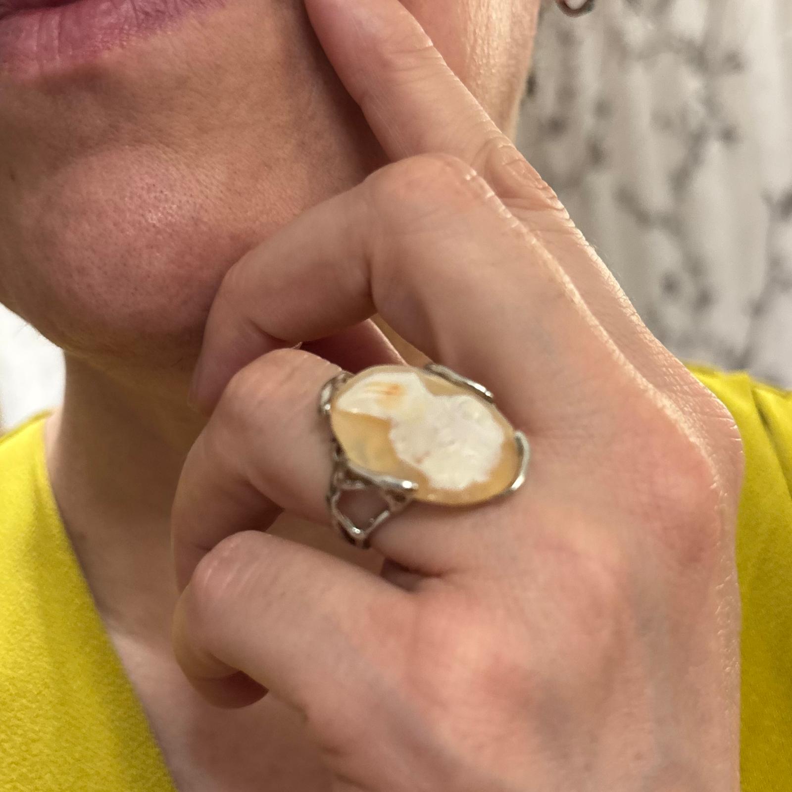 Anillo ajustable camafeo concha de Plata de ley 925 3