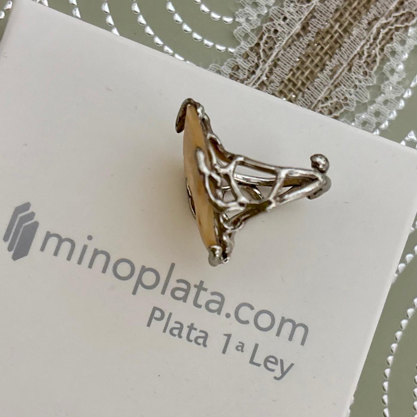 Anillo ajustable camafeo concha de Plata de ley 925 4