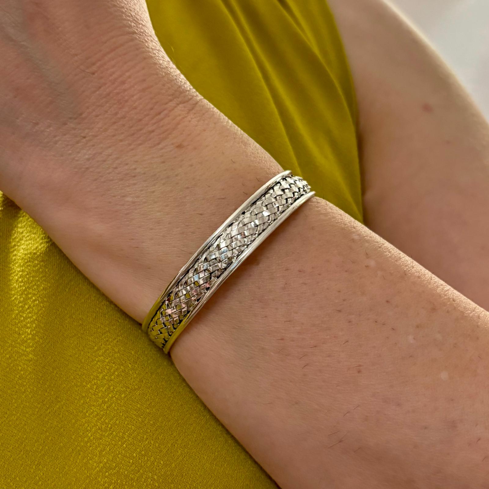Pulsera brazalete dibujo entrelazado en Plata de ley envejecida 65mm 5
