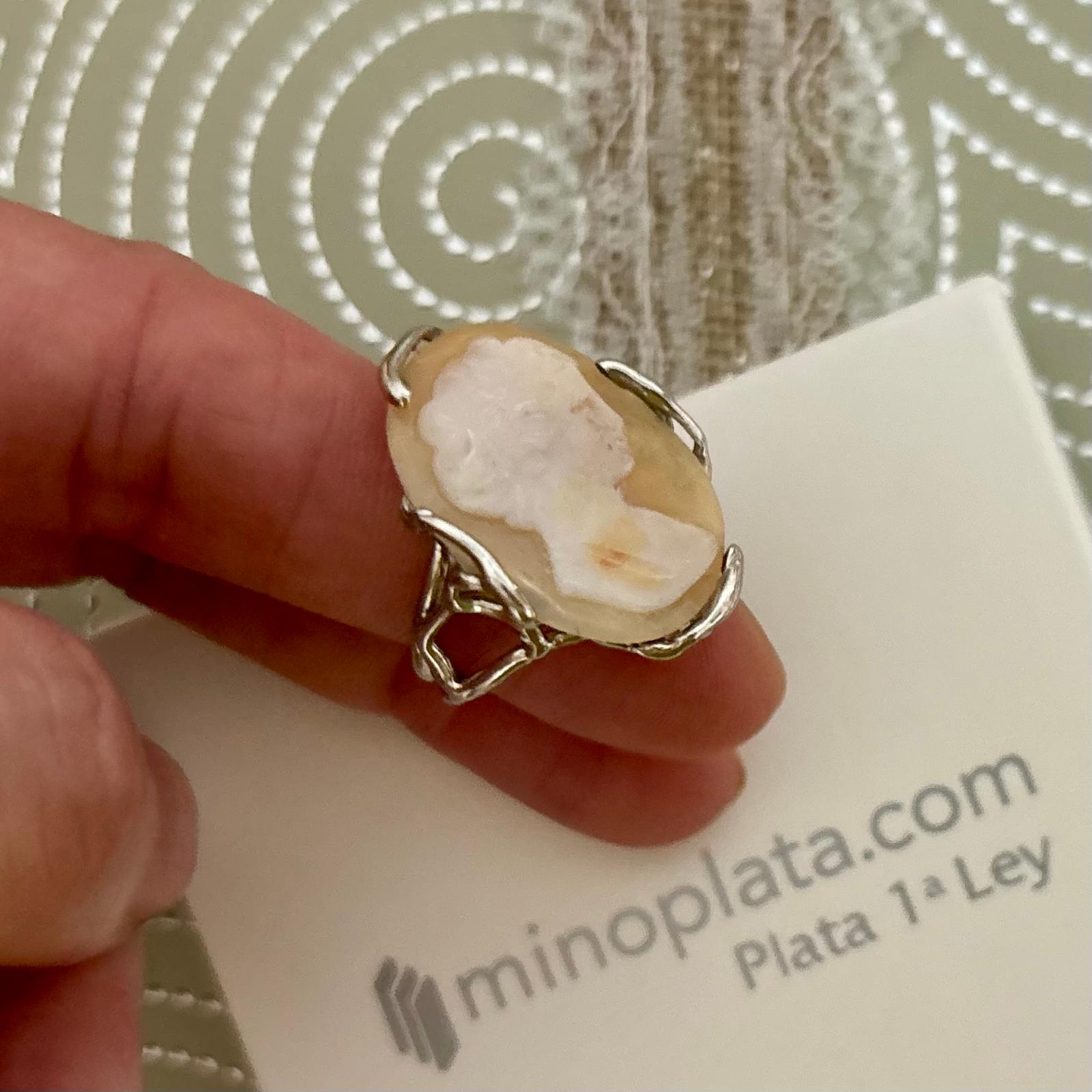 Anillo ajustable camafeo concha de Plata de ley 925 5