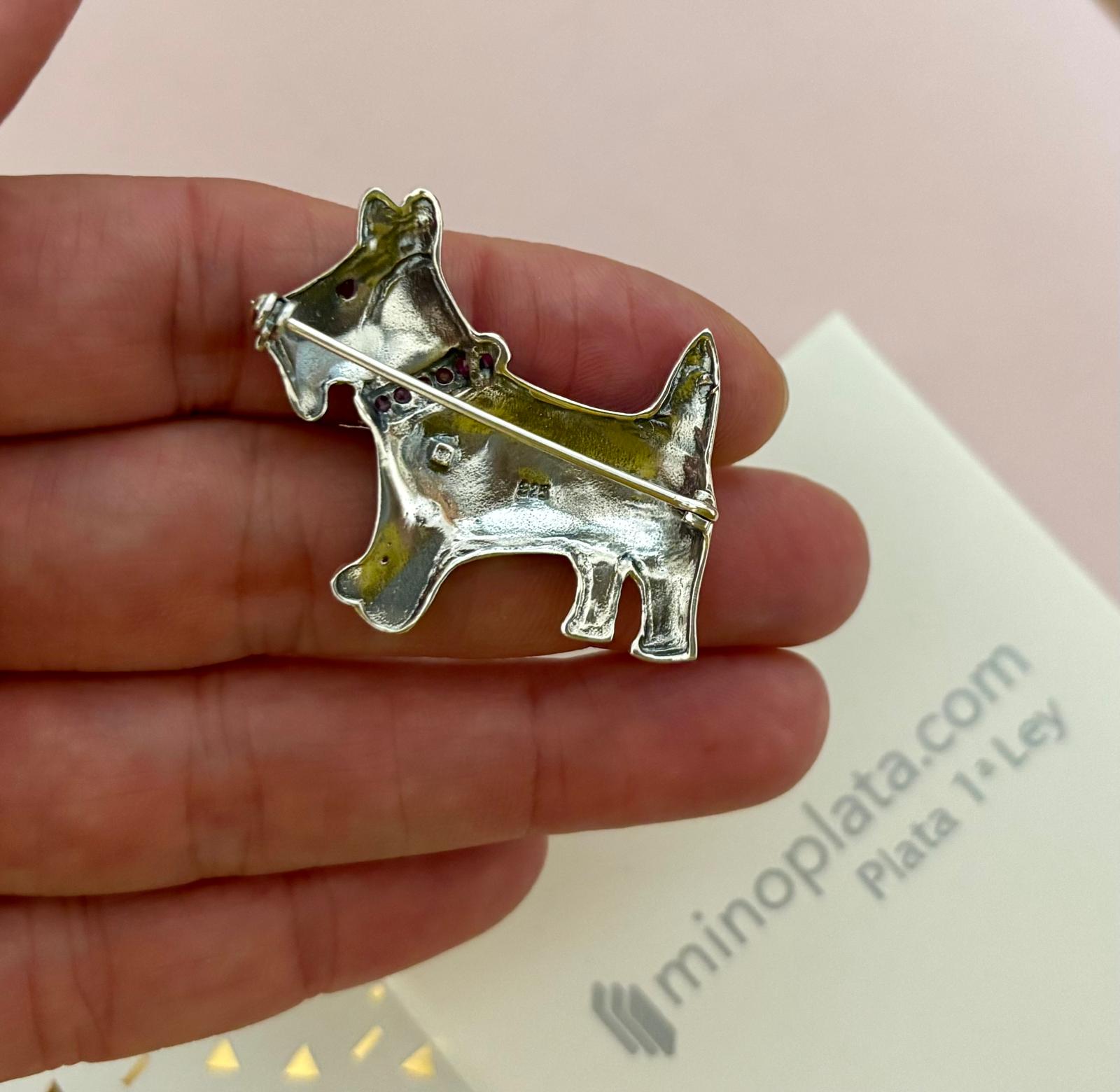 Broche perro de Plata de ley vieja con piedras Marcasitas_1