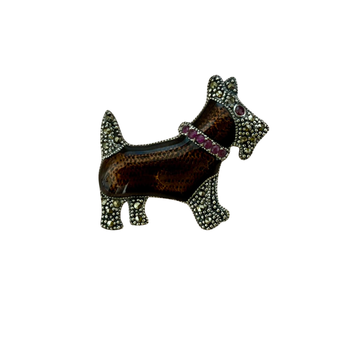 Broche perro de Plata de ley vieja con piedras Marcasitas