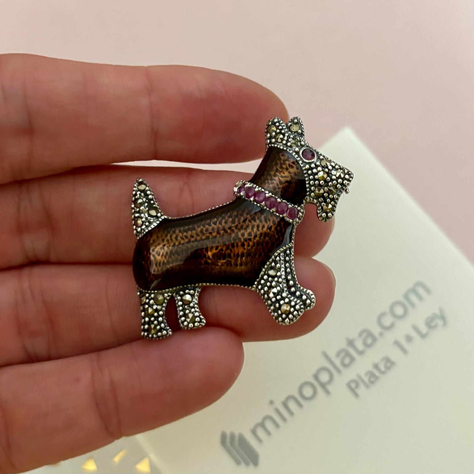 Broche perro de Plata de ley vieja con piedras Marcasitas 3