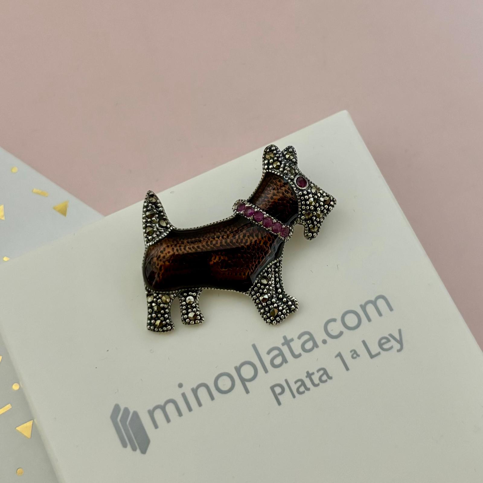 Broche perro de Plata de ley vieja con piedras Marcasitas 4