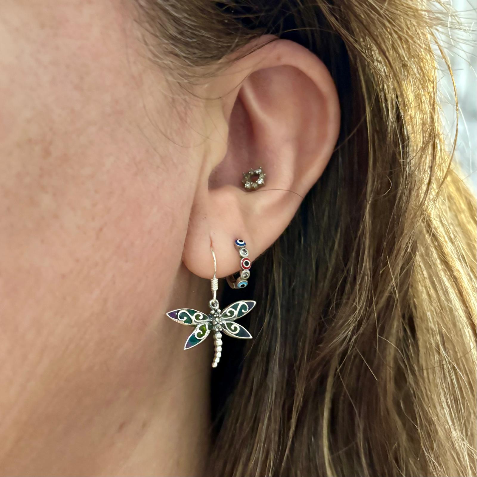 Pendientes libélula multicolor de Plata de ley vieja 2
