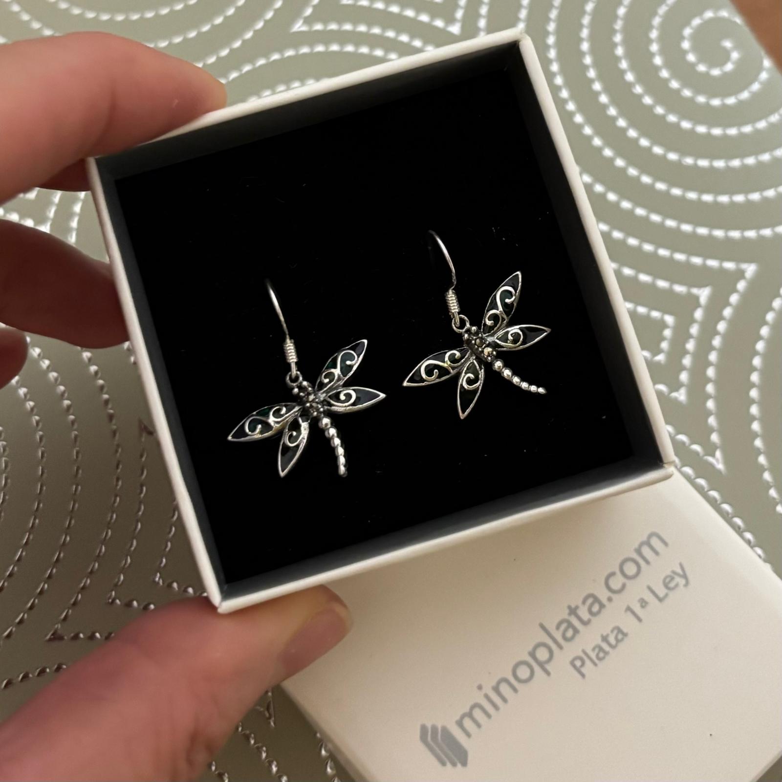 Pendientes libélula multicolor de Plata de ley vieja 4