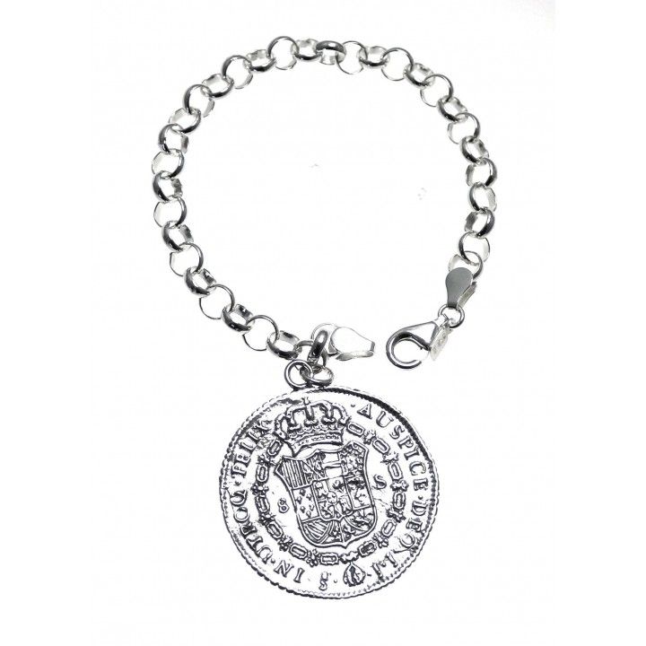 Pulsera rolo con moneda colgante de Plata de ley 925 2