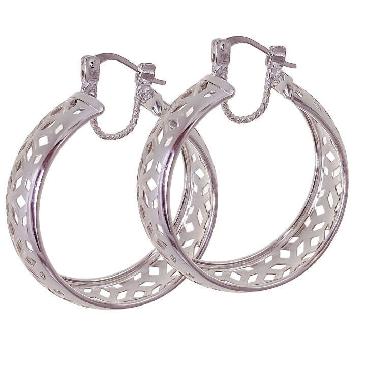 Pendientes aro tallado moruno de Plata de ley 30 Mm.