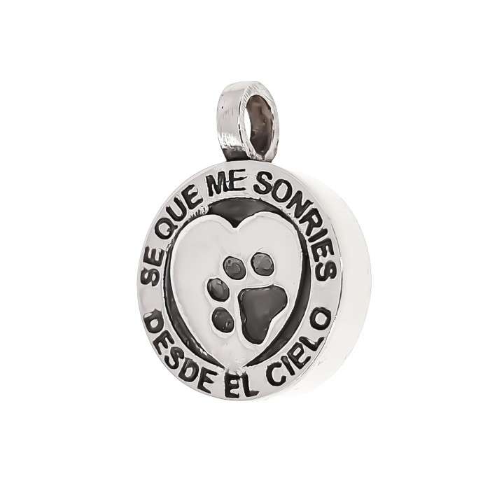 Guardacenizas colgante huella perro de Plata de ley 925