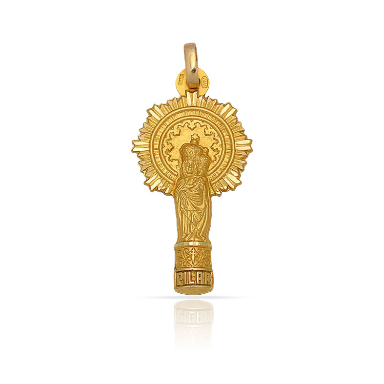 Medalla silueta de la Virgen del Pilar de Plata bañada en Oro 12x23mm
