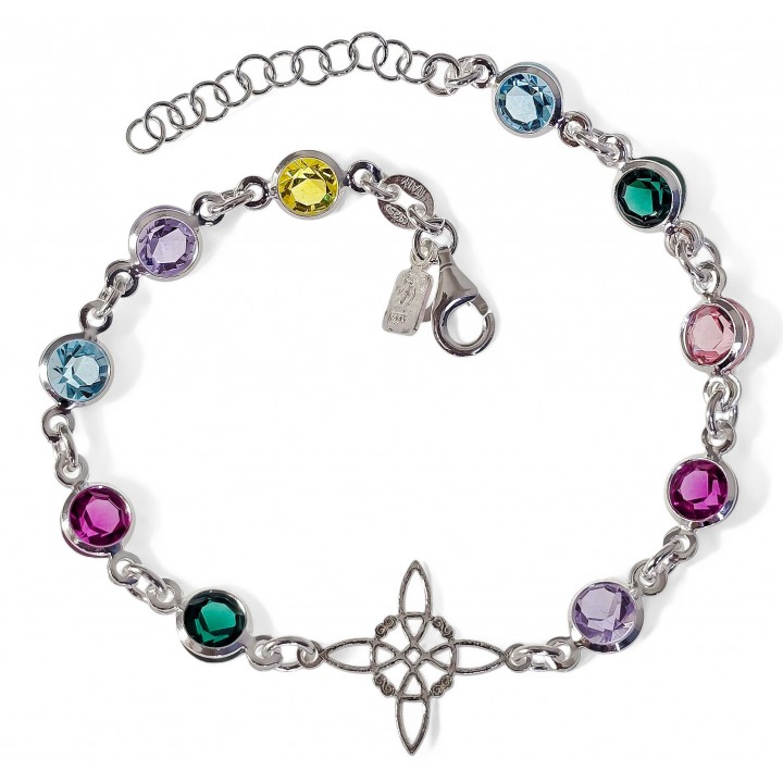 Pulsera amuleto Nudo de Bruja de Plata de ley 925 con piedrecitas de colores