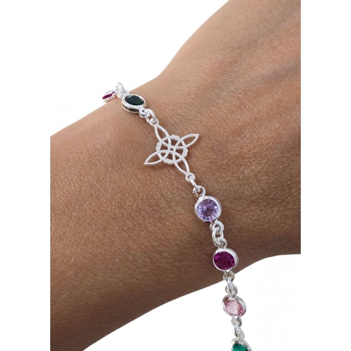 Pulsera amuleto Nudo de Bruja de Plata de ley 925 con piedrecitas de colores 1