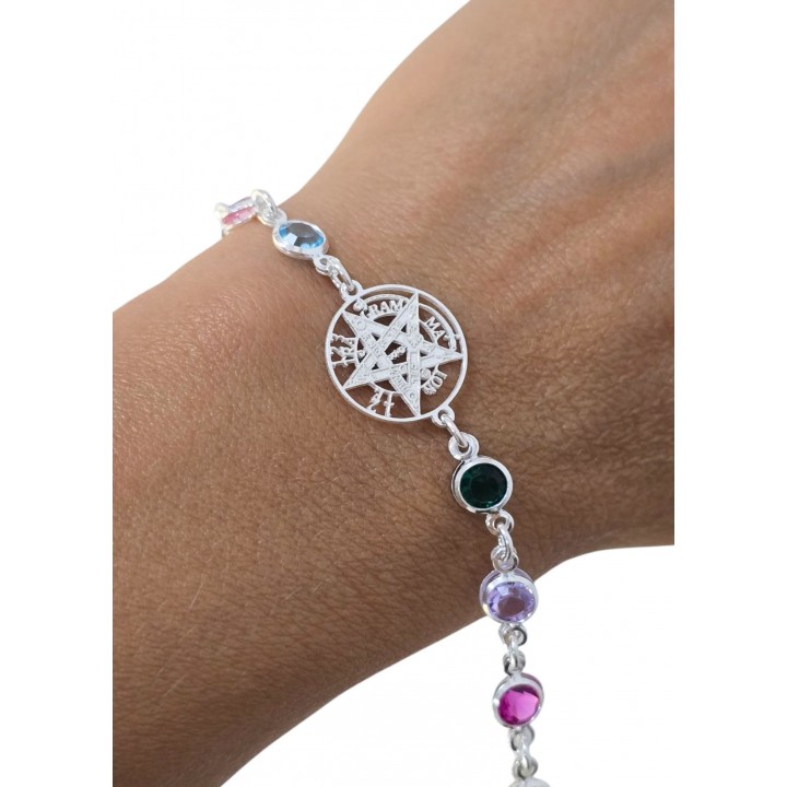 Pulsera tetragramaton con piedras de colores en Plata de ley 925 1