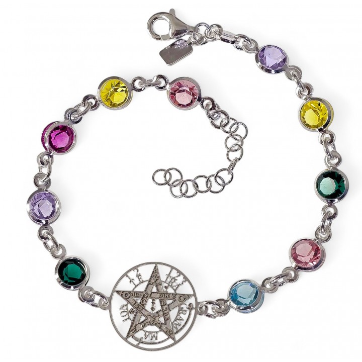 Pulsera tetragramaton con piedras de colores en Plata de ley 925