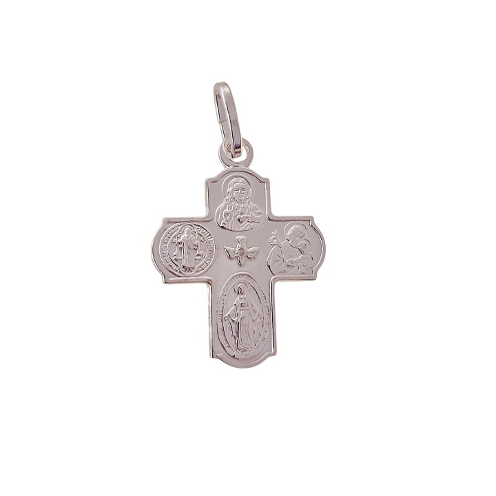 Cruz Amuleto Cuatro Vías de Plata de ley 20mm x 16mm
