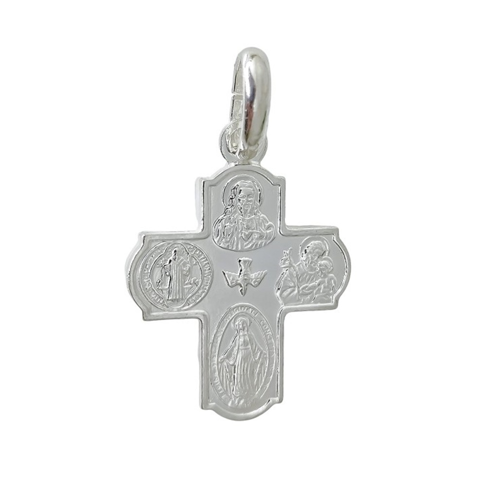 Colgante Crucifijo Cuatro Vías de Plata de ley 925 24mm x 21mm
