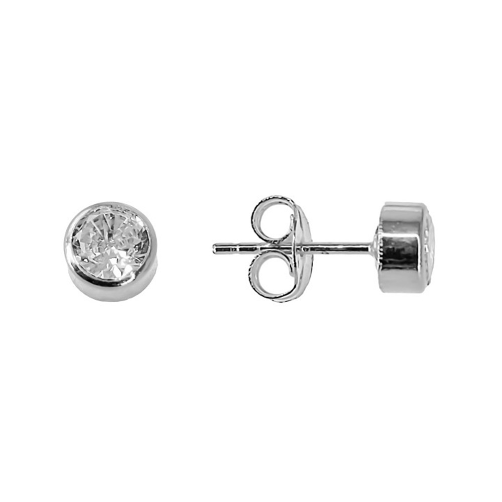 Pendientes unisex chatón 8mm de Plata de ley 925 con Circonitas blancas