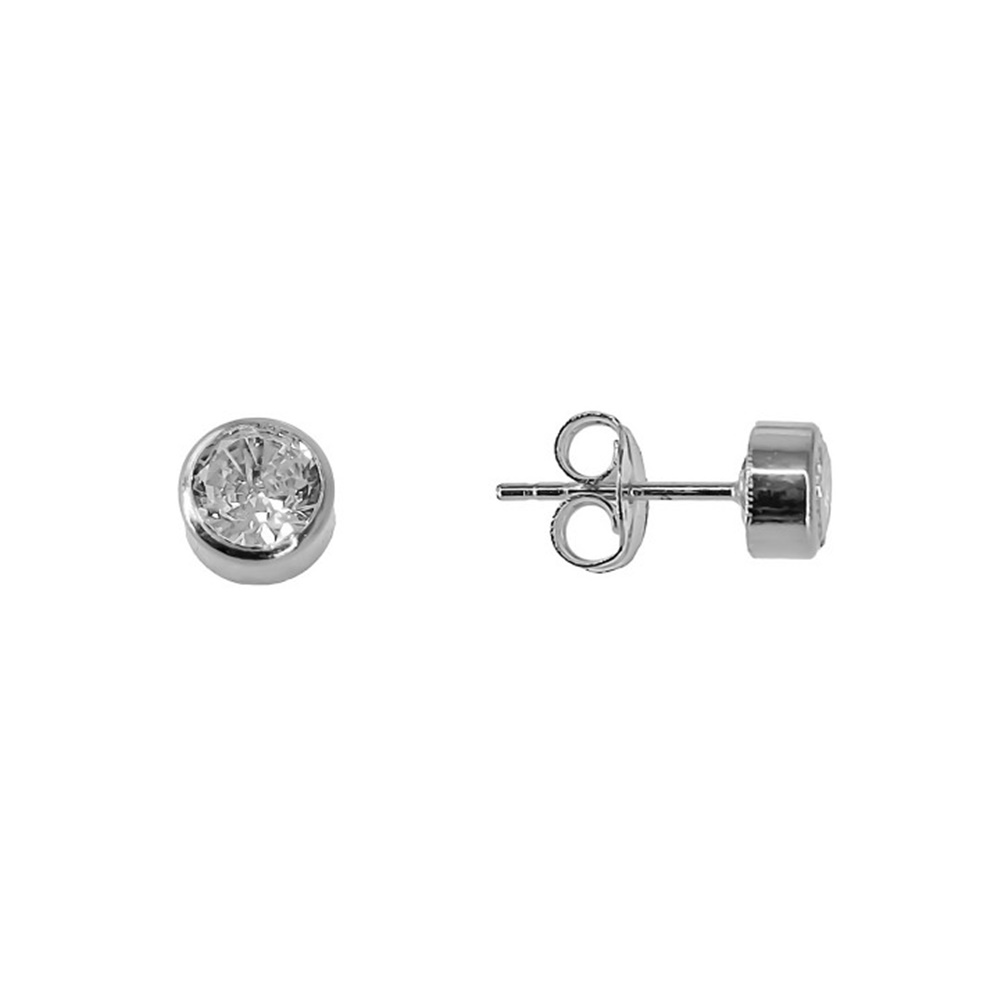 Pendientes chatón 6mm de Plata de ley con Circonita blanca