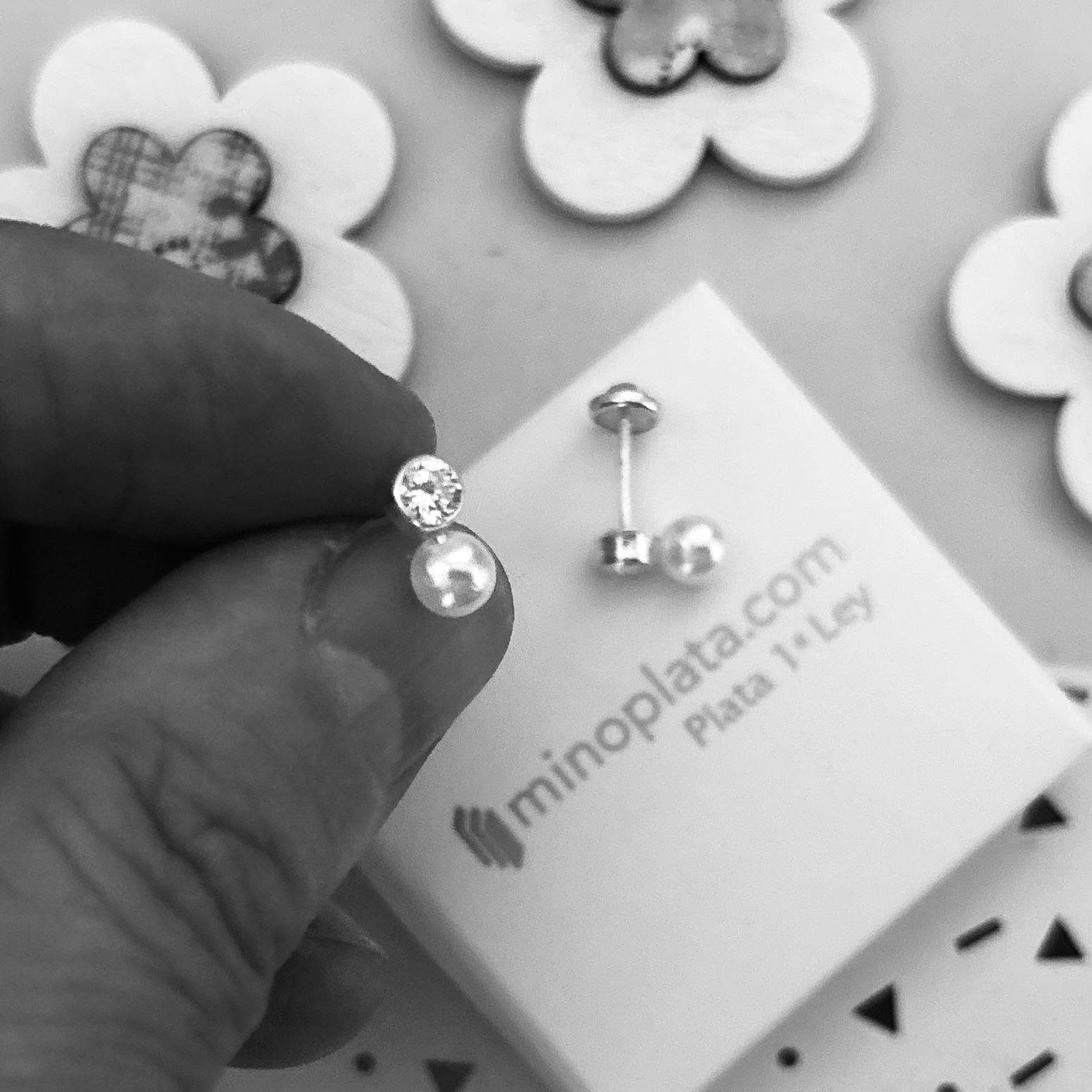 Pendientes tu y yo de Plata de ley con Perlas y Circonitas cierre rosca seguridad 1