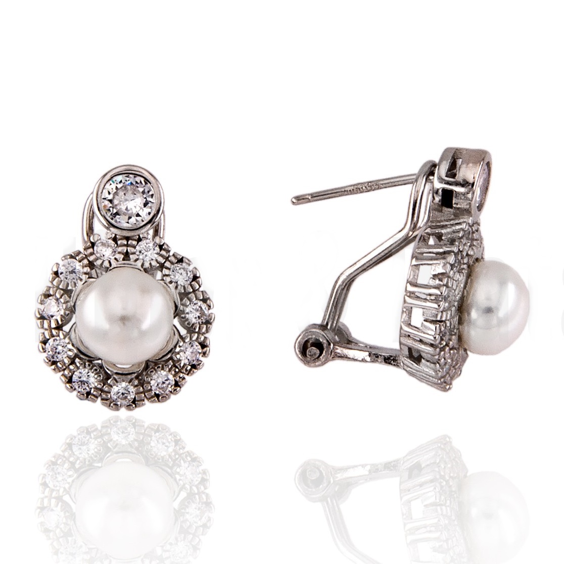 Pendientes novia de Plata rodiada con Perlas cultivadas y Circonitas cierre omega