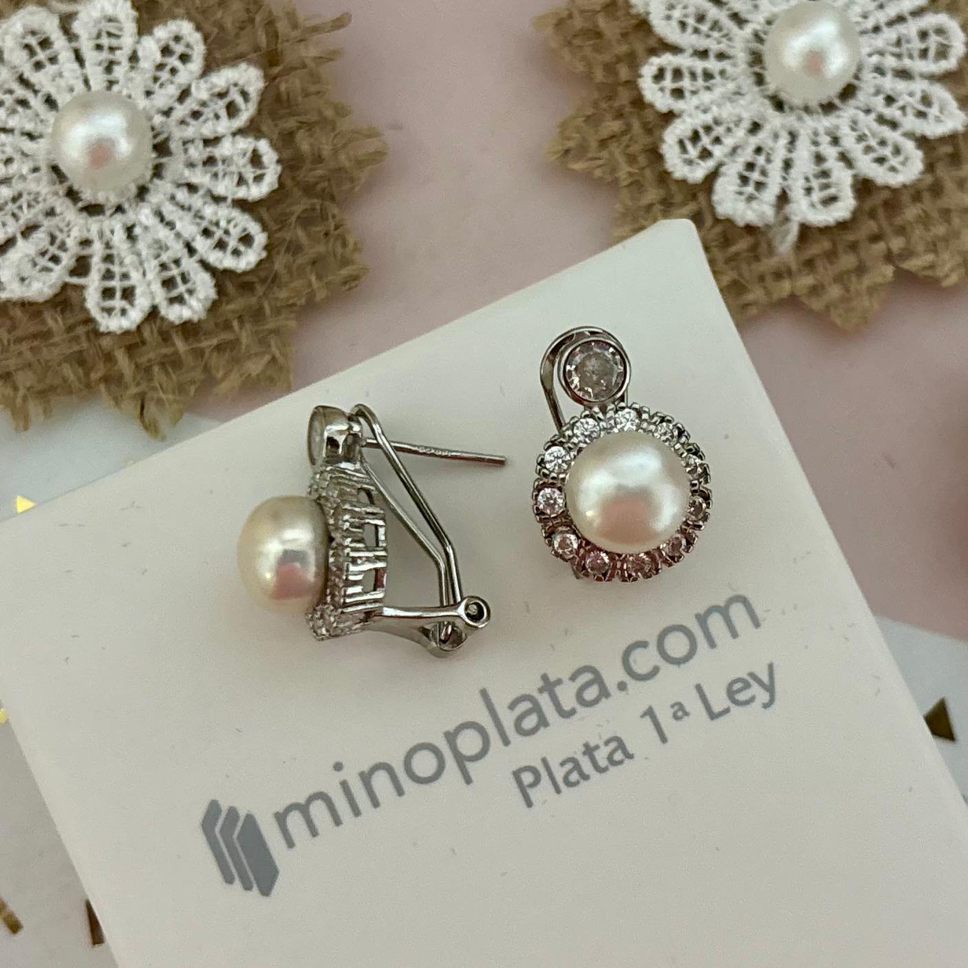 Pendientes novia de Plata rodiada con Perlas cultivadas y Circonitas cierre omega 4