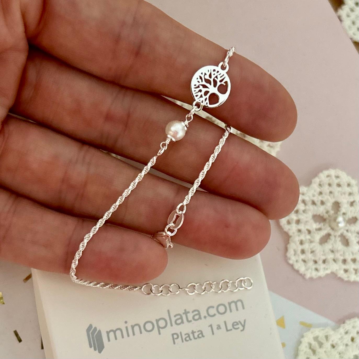 Pulsera árbol de la vida de Plata de ley 925 con Perlita 4