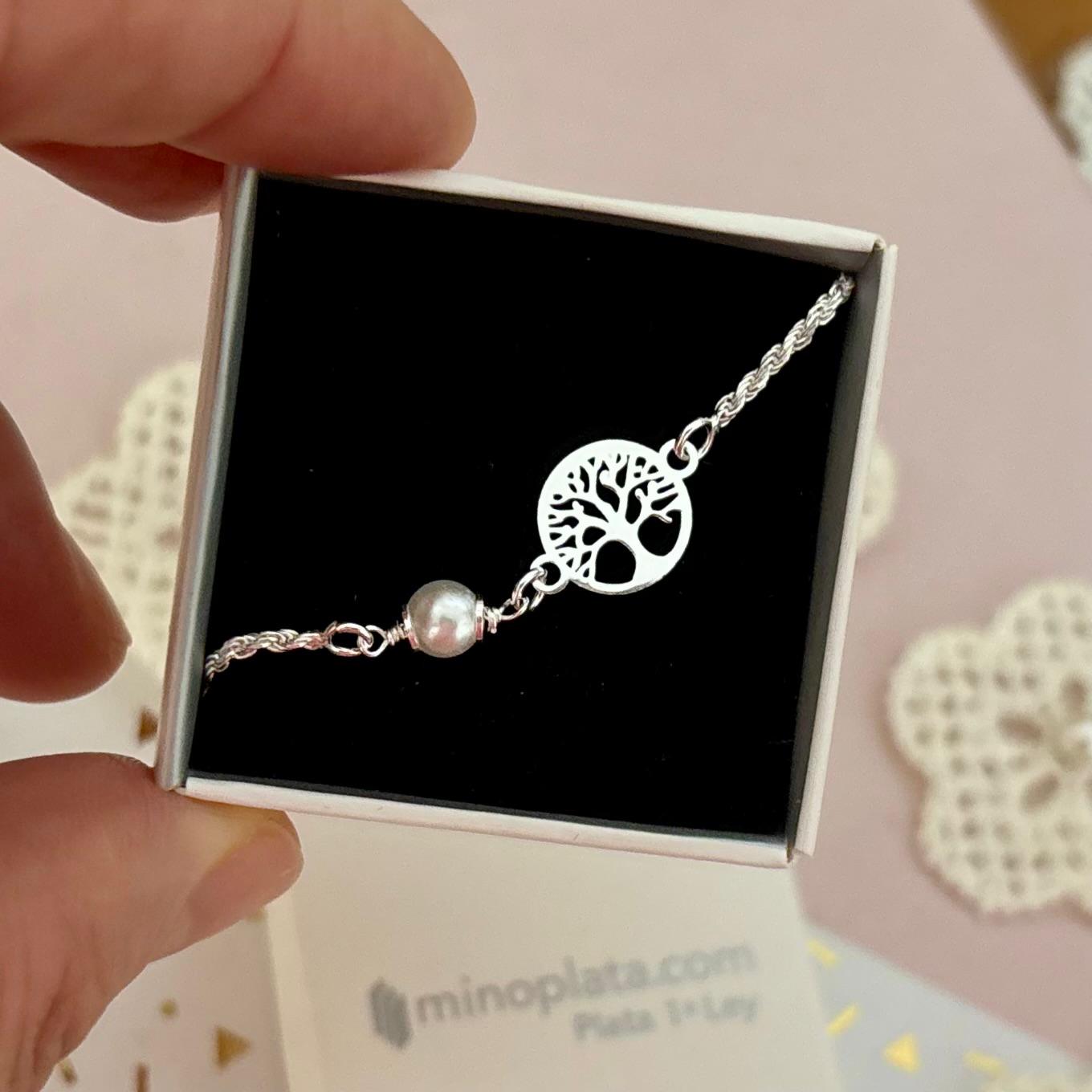 Pulsera árbol de la vida de Plata de ley 925 con Perlita 3
