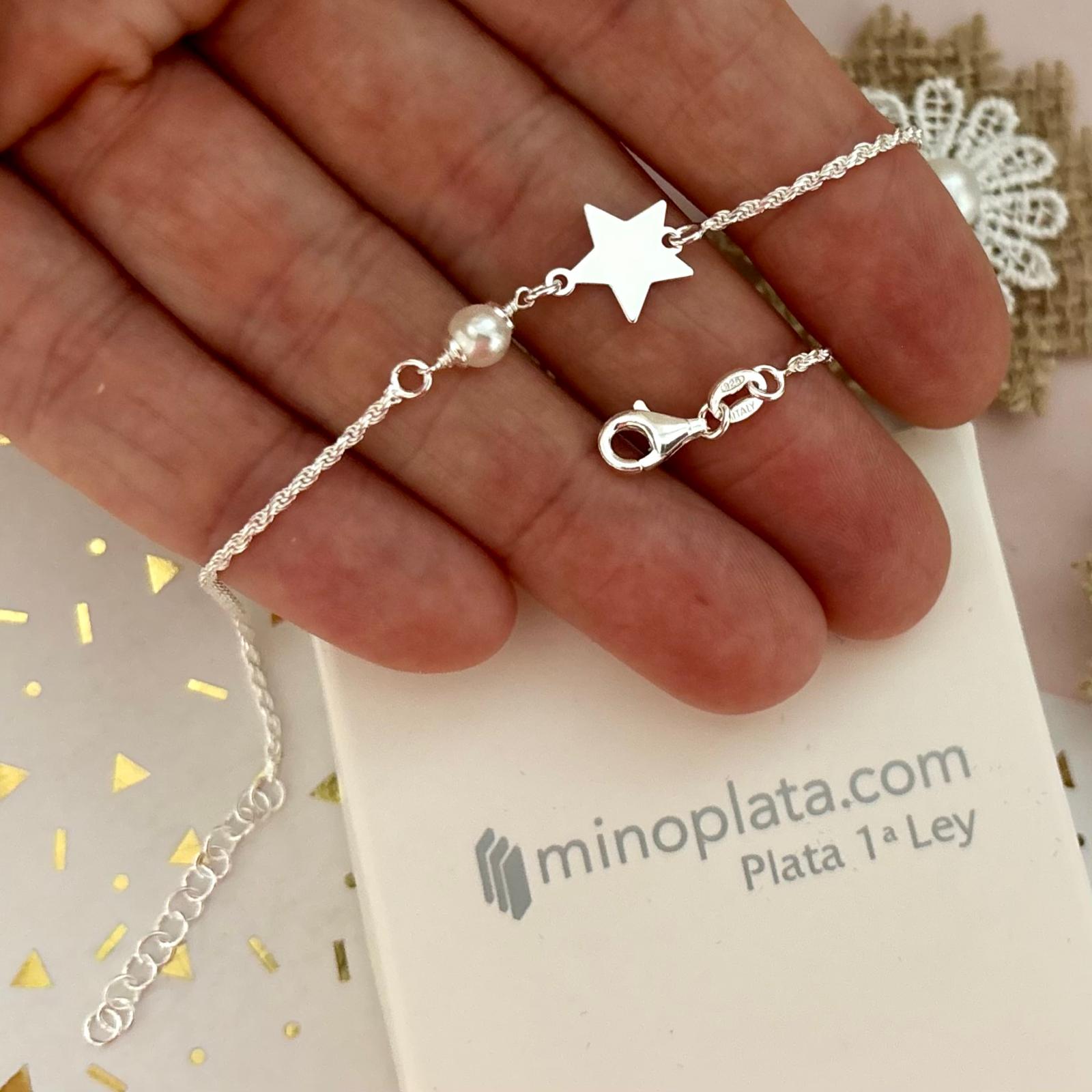 Pulsera cordón de Plata de ley 925 con estrella y Perla_1