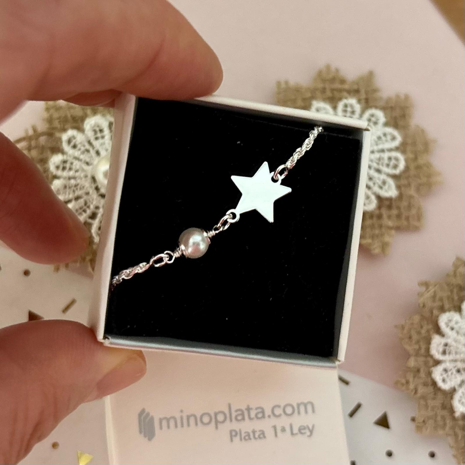 Pulsera cordón de Plata de ley 925 con estrella y Perla 3