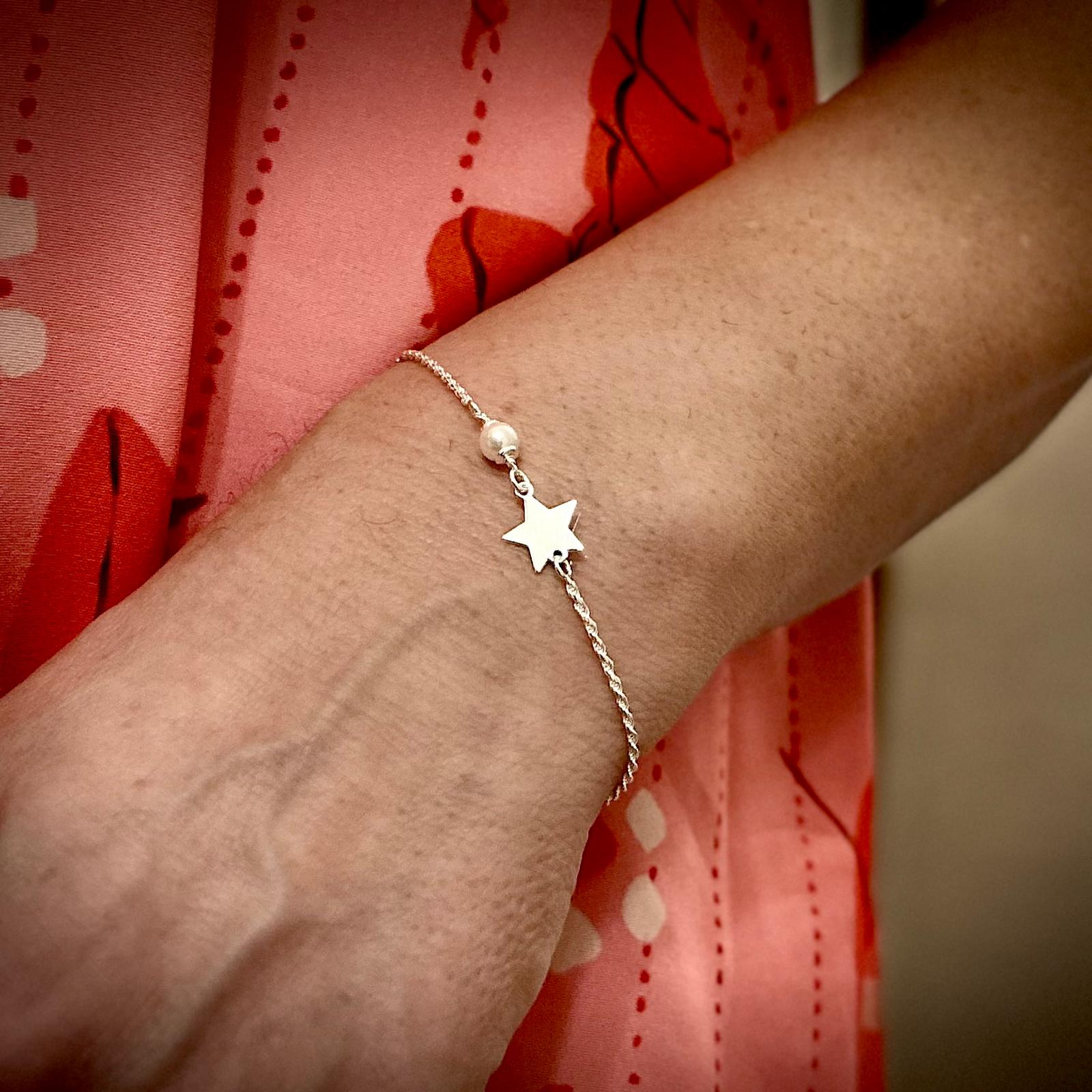 Pulsera cordón de Plata de ley 925 con estrella y Perla 5