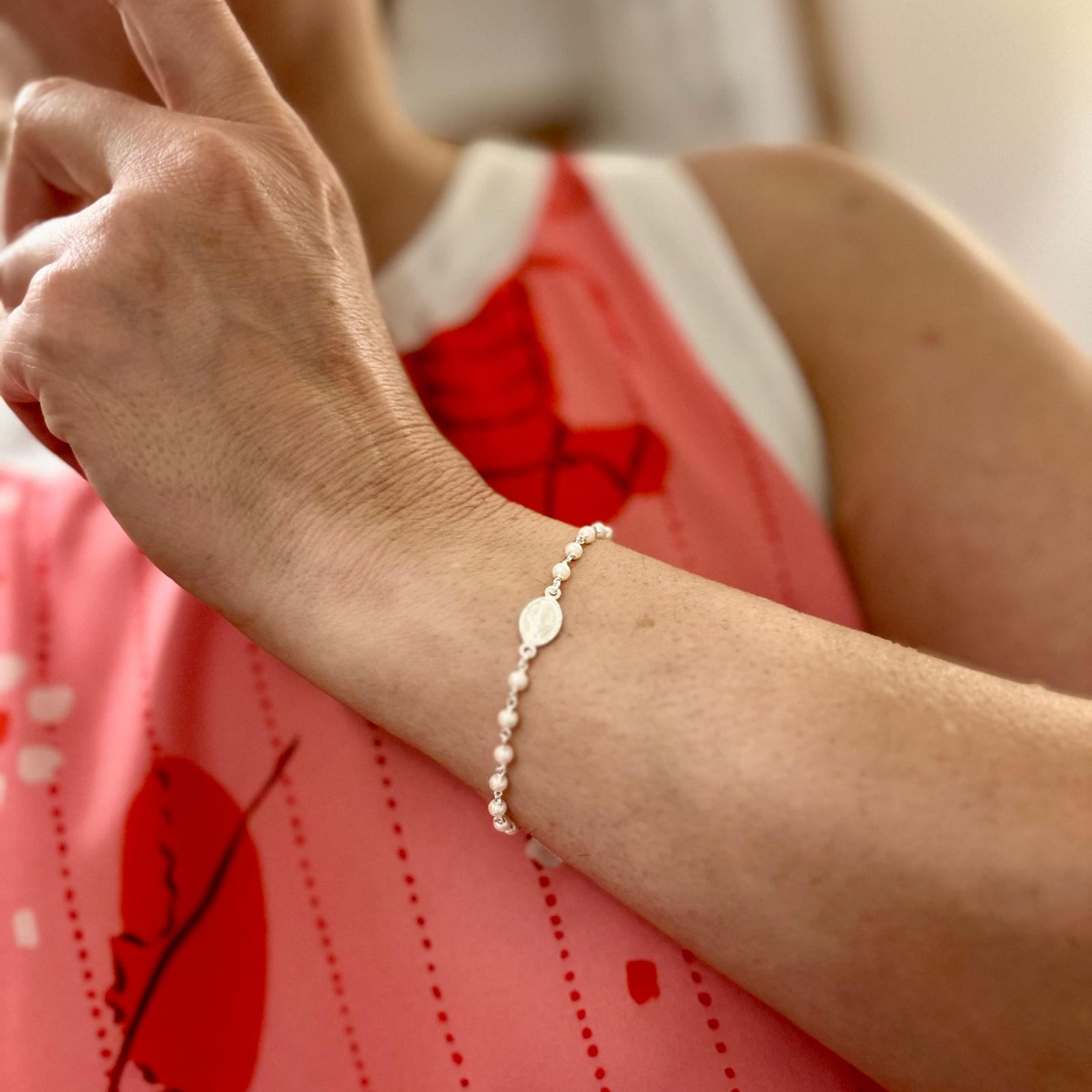 Pulsera Perlas con Virgen Milagrosa de Plata de ley 925 5