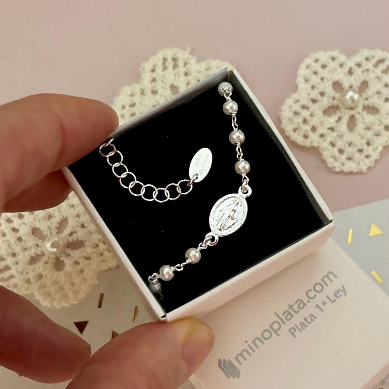 Pulsera Perlas con Virgen Milagrosa de Plata de ley 925 3