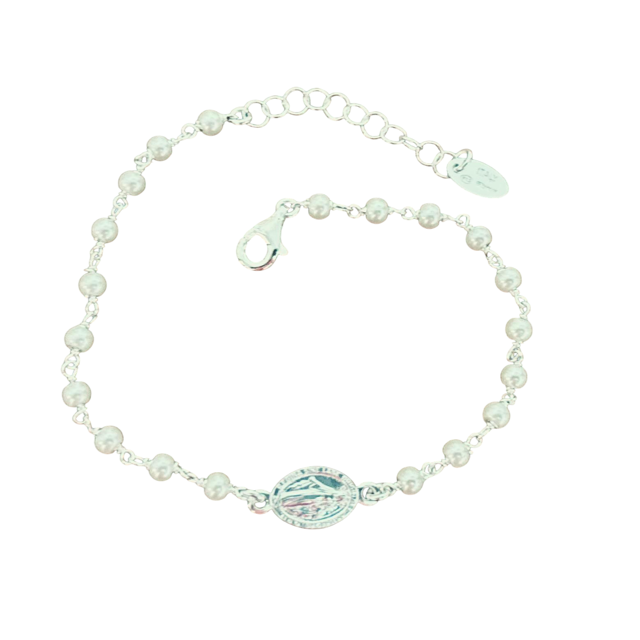 Pulsera Perlas con Virgen Milagrosa de Plata de ley 925