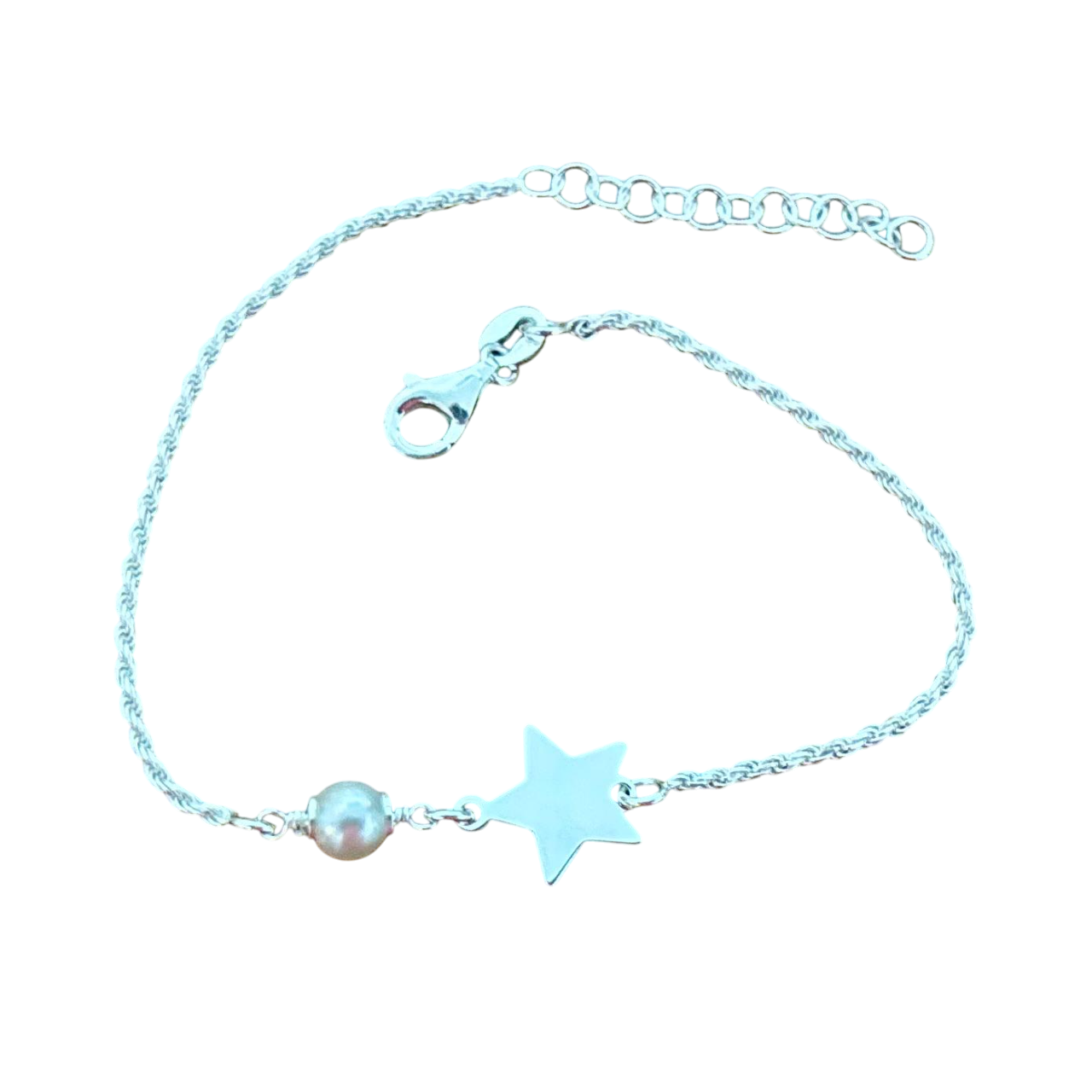 Pulsera cordón de Plata de ley 925 con estrella y Perla