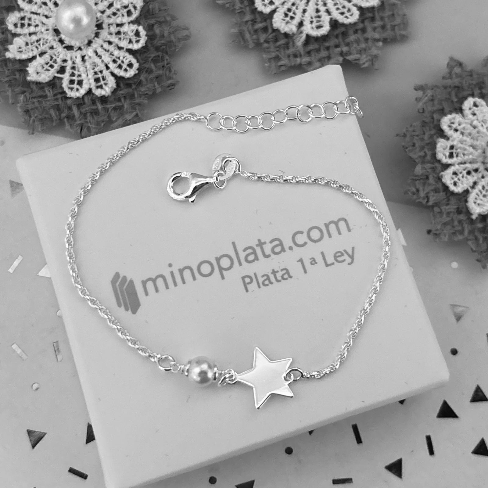 Pulsera cordón de Plata de ley 925 con estrella y Perla 4