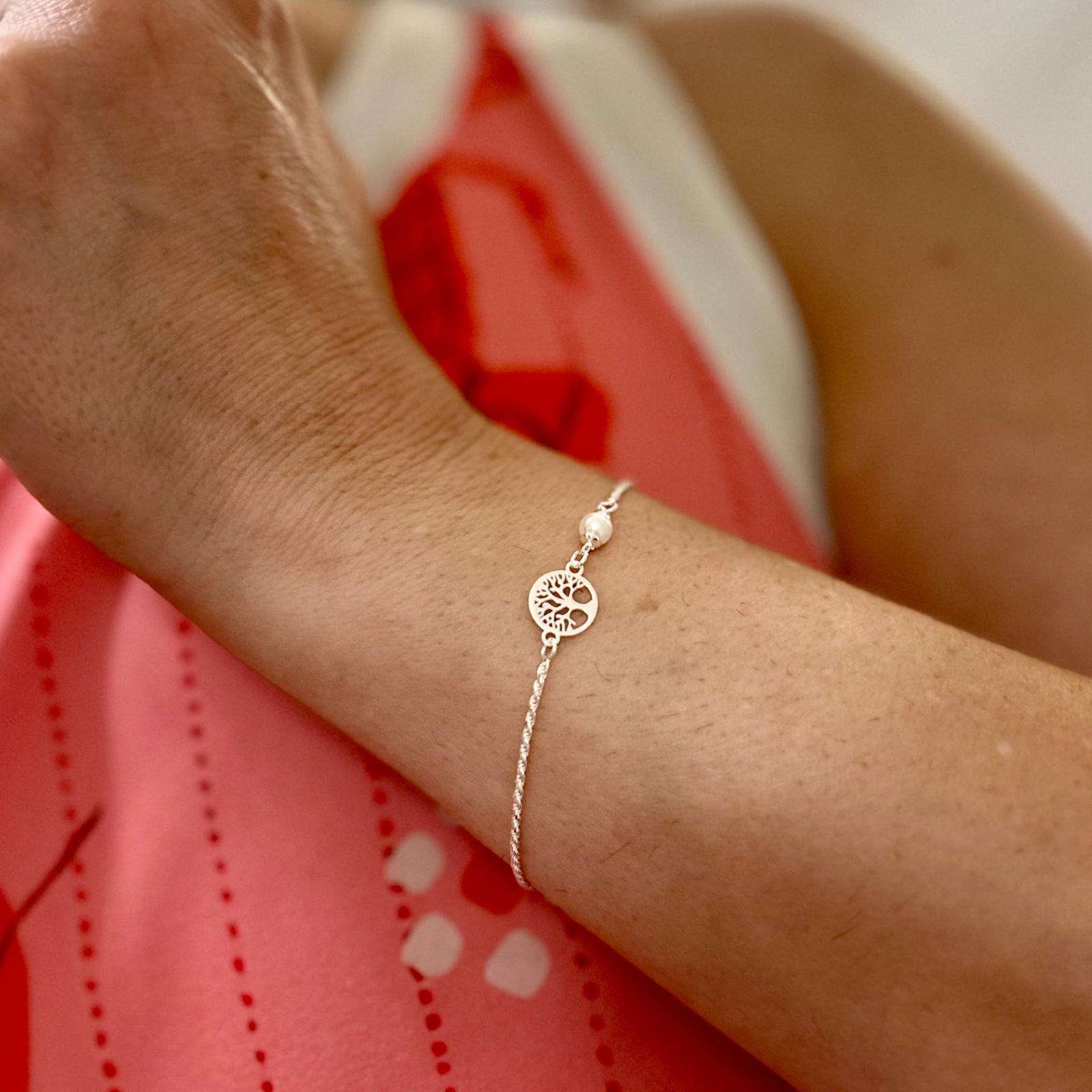 Pulsera árbol de la vida de Plata de ley 925 con Perlita_1