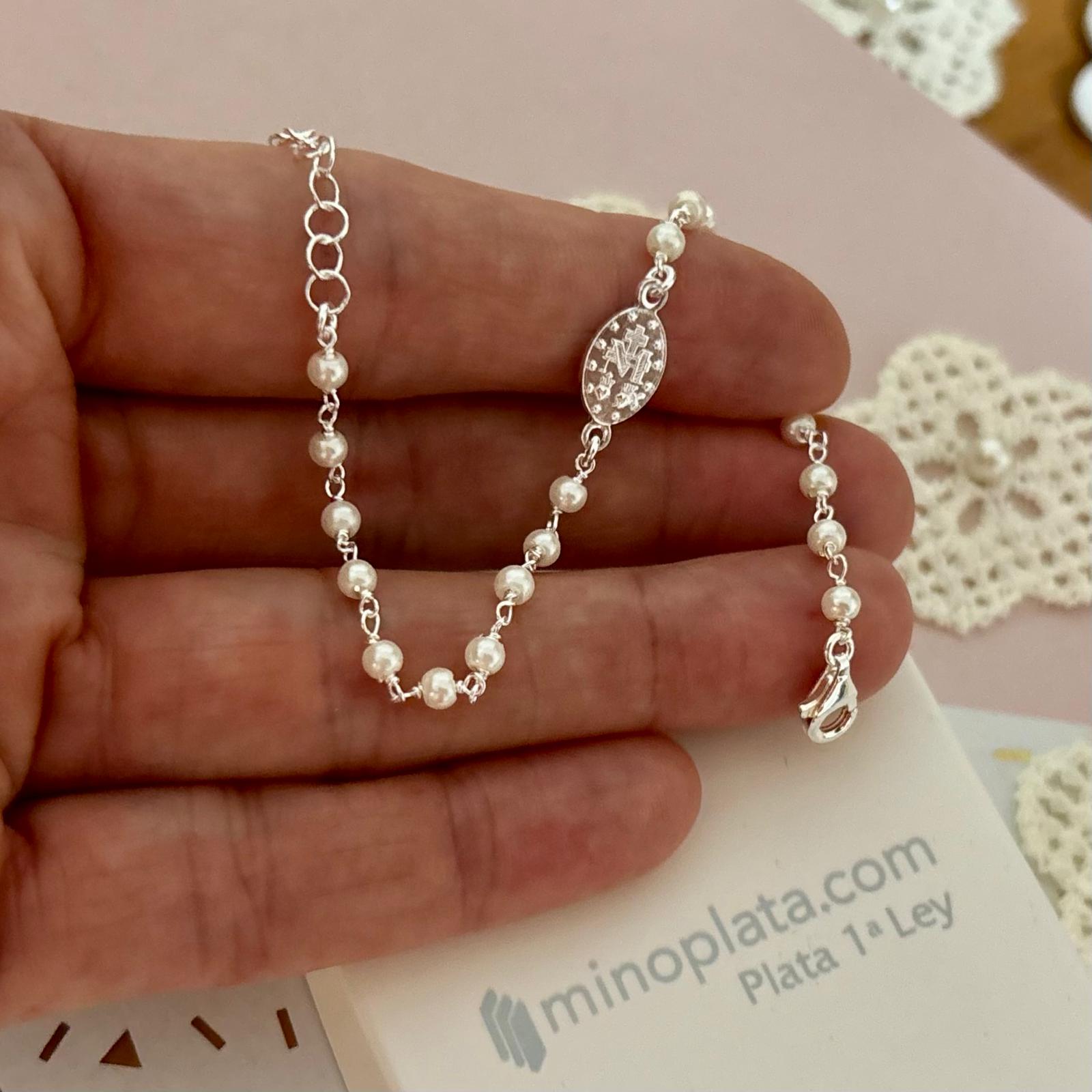 Pulsera Perlas con Virgen Milagrosa de Plata de ley 925_1