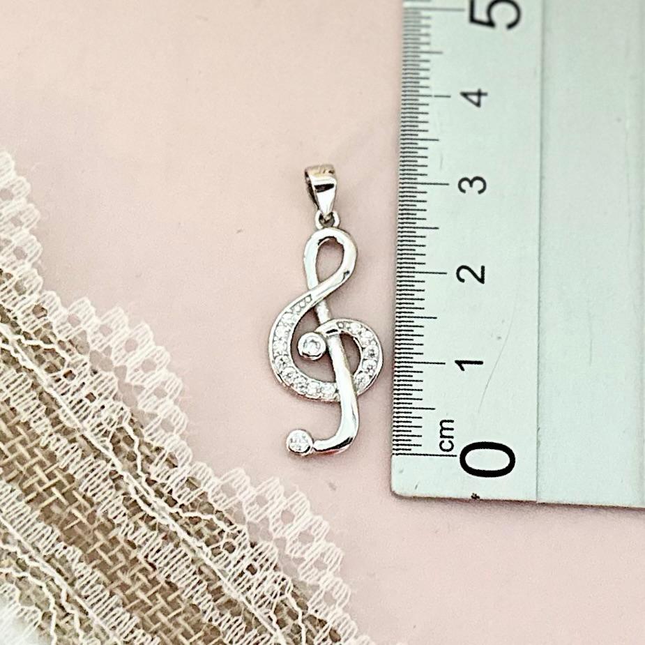 Colgante Clave de Sol de Plata de ley rodiada y Circonitas 25mm x 13mm 3