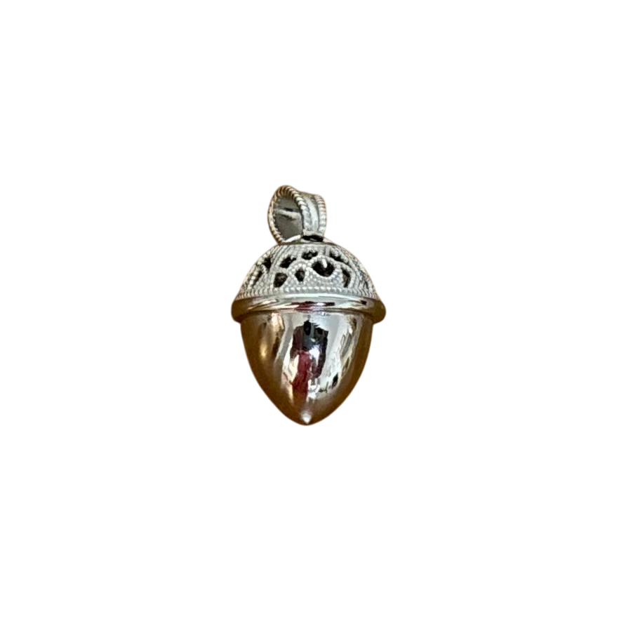 Colgante bellota calada y tallada de Plata de ley rodiada