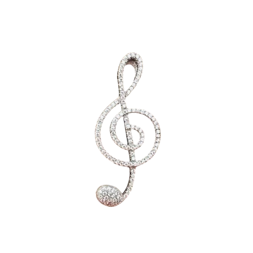 Colgante Clave de Sol música en Plata rodiada y Circonitas 40mm x 17mm