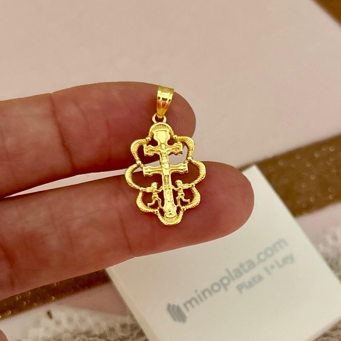 Medalla Cruz de Caravaca de Plata de ley bañada en Oro 20mm x 15mm_1