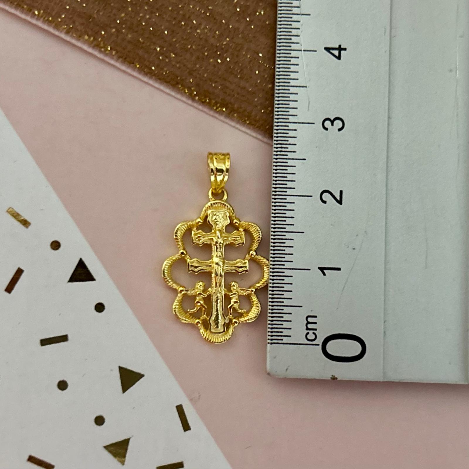 Medalla Cruz de Caravaca de Plata de ley bañada en Oro 20mm x 15mm 3