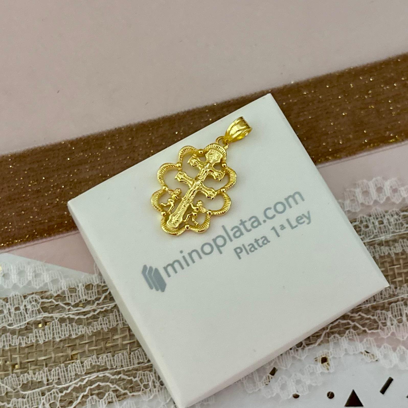 Medalla Cruz de Caravaca de Plata de ley bañada en Oro 20mm x 15mm 4