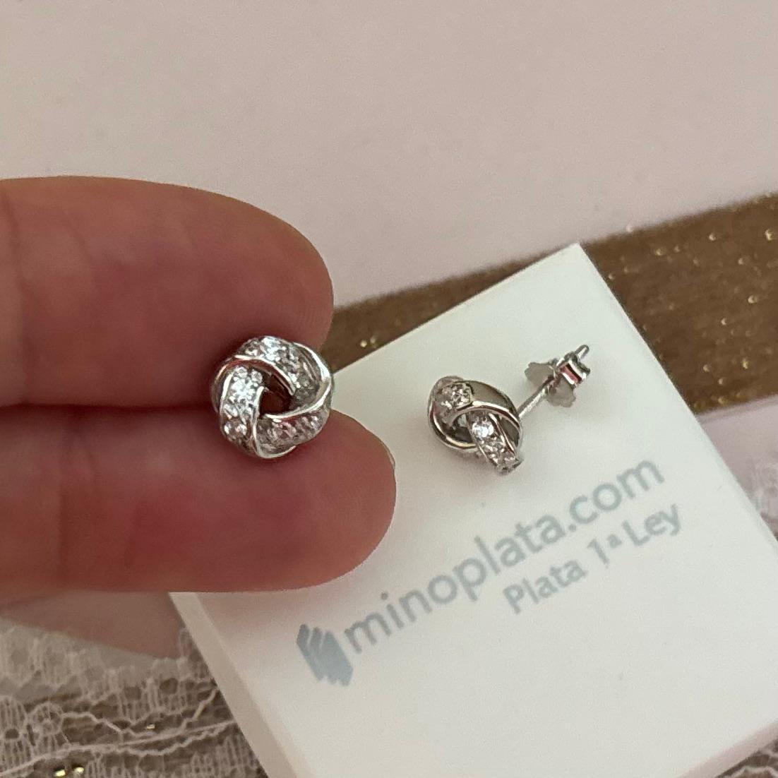 Pendientes nudo de Plata de ley rodiada con Circonitas blancas 3