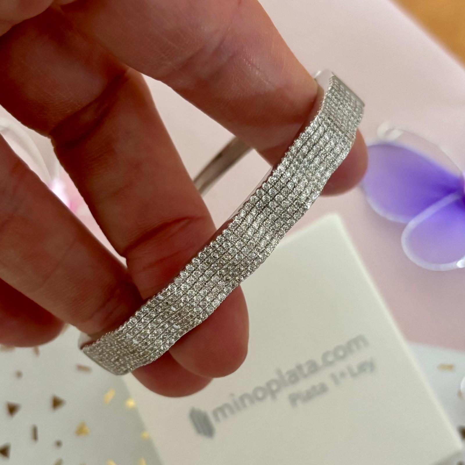 Pulsera brazalete de fiesta en Plata rodiada con Circonitas 5