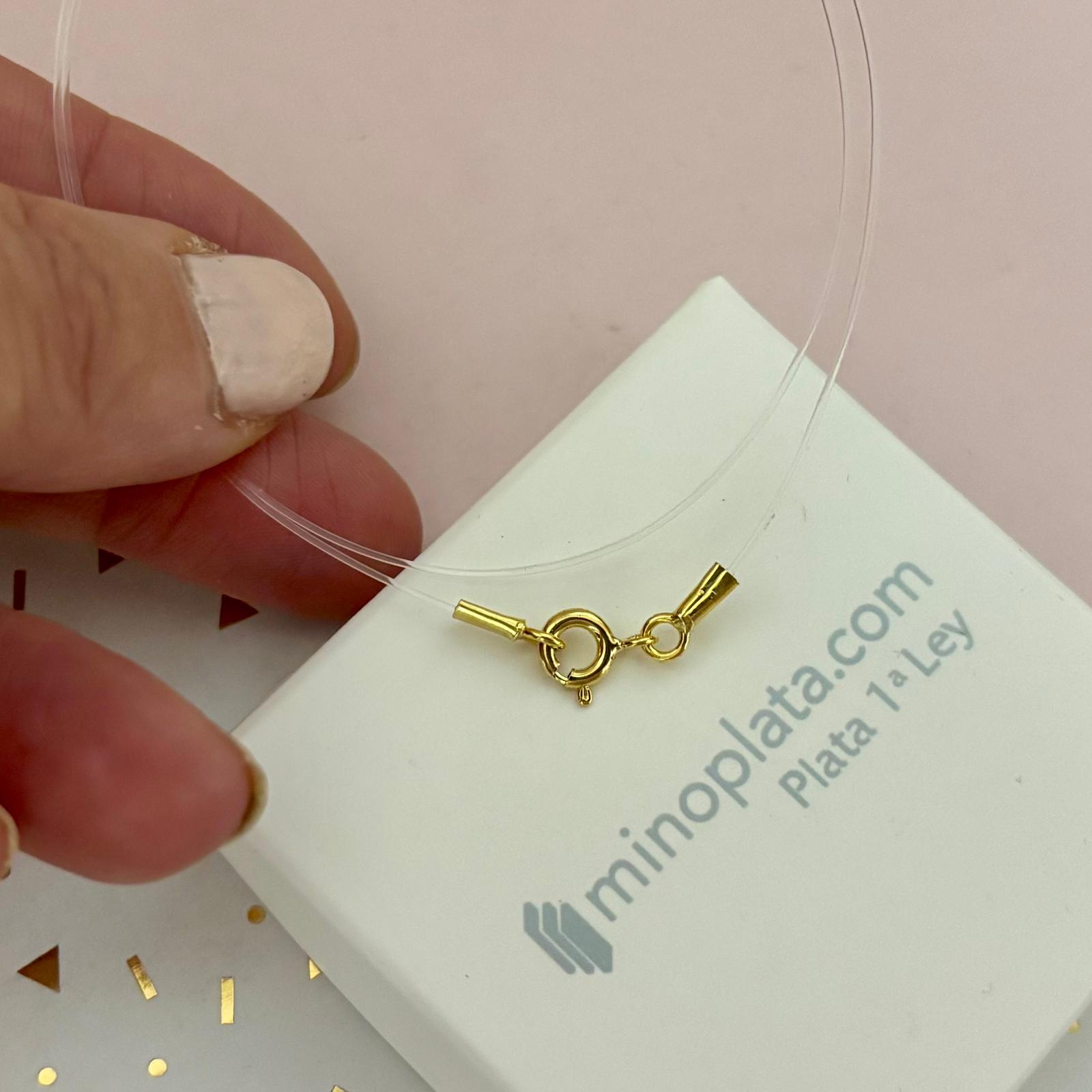 Gargantilla transparente hilo sedal 40cm con cierre de Plata chapada en Oro 1